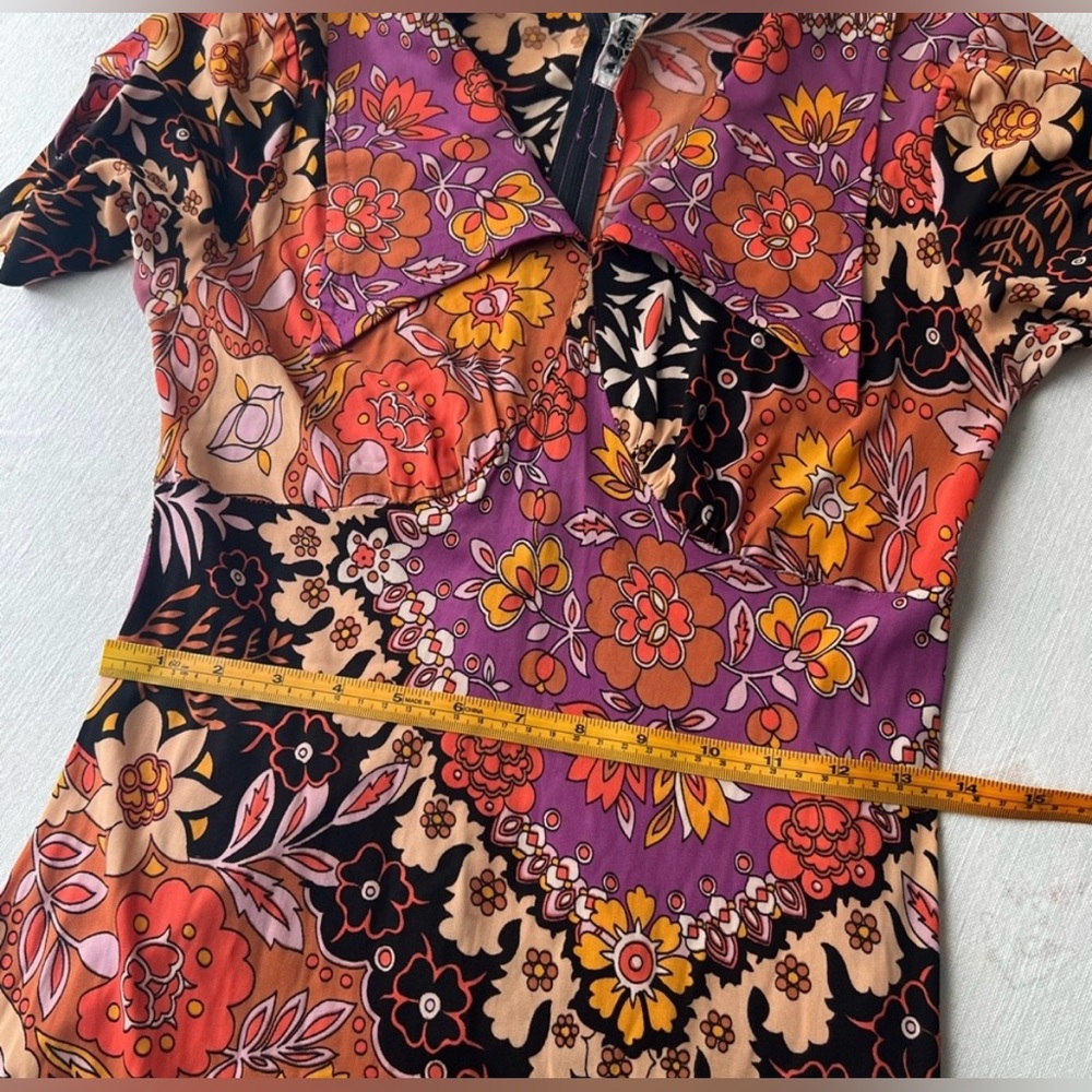 VTG 70’s Amazing Floral Paisley Mix Print Maxi Dress- Wing Collar -Sz 12 EUC ✌️🌼 - Picture 9 of 16